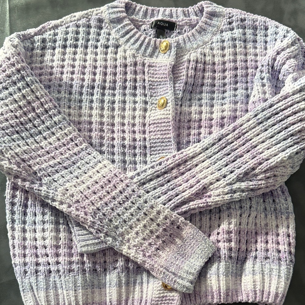 Aqua Women's Lavender Cardigan with Gold Buttons
